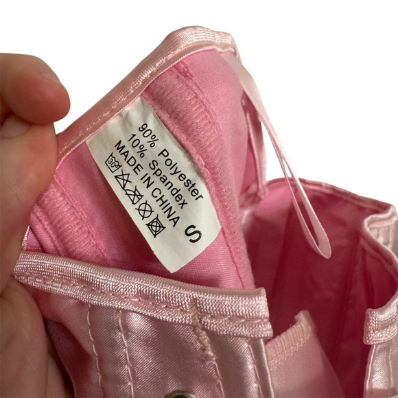 Baby Pink Satin Boned Corset Lace Up Back - Size Small - Picture 5 of 7